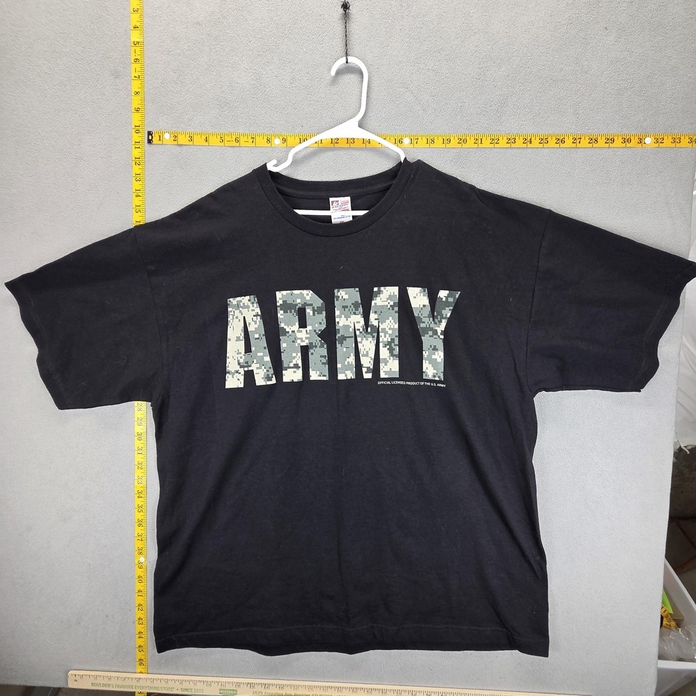 US Army Bayside Shirt Mens 2XL Black Camo Logo Graphic Tee Made USA Patriotic